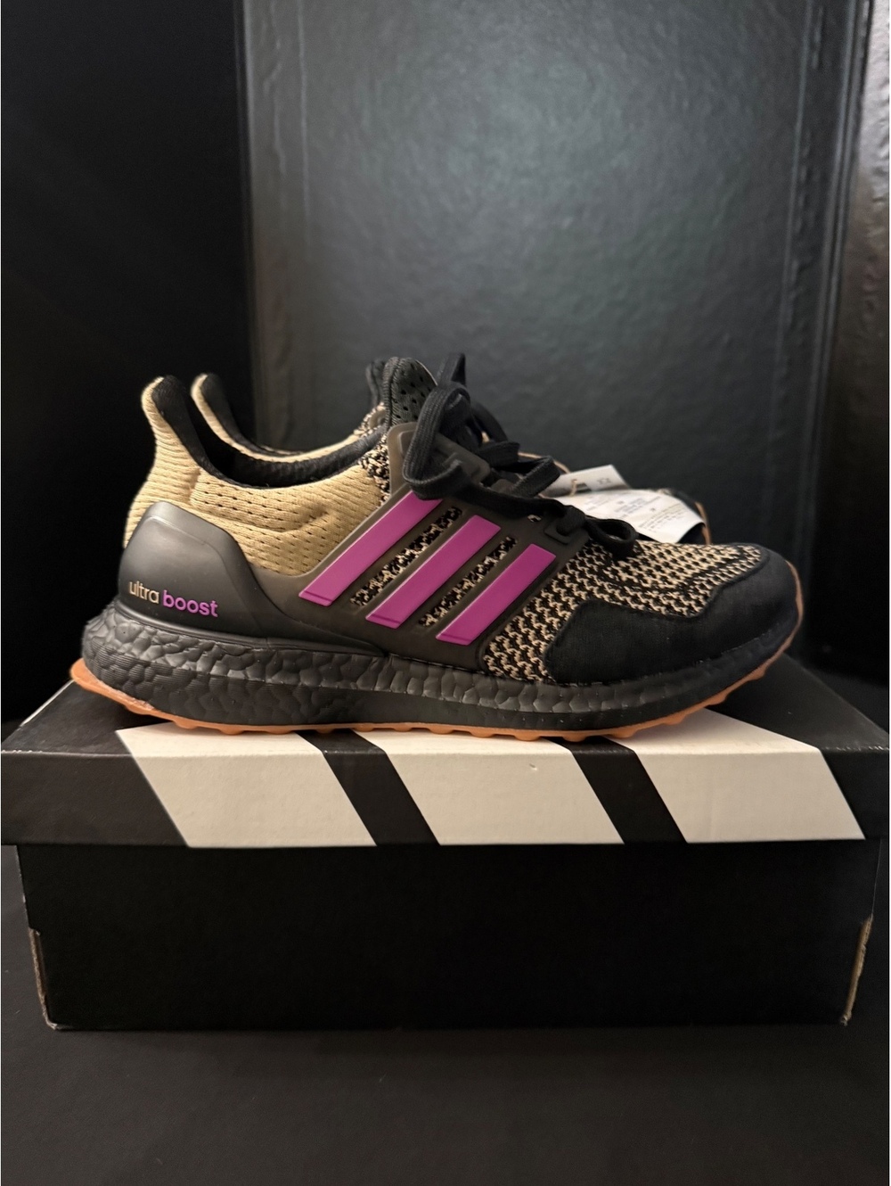 Adidas Ultraboost 1.0 W Running Shoes Size 5.5 with Black, Beige, and Purple